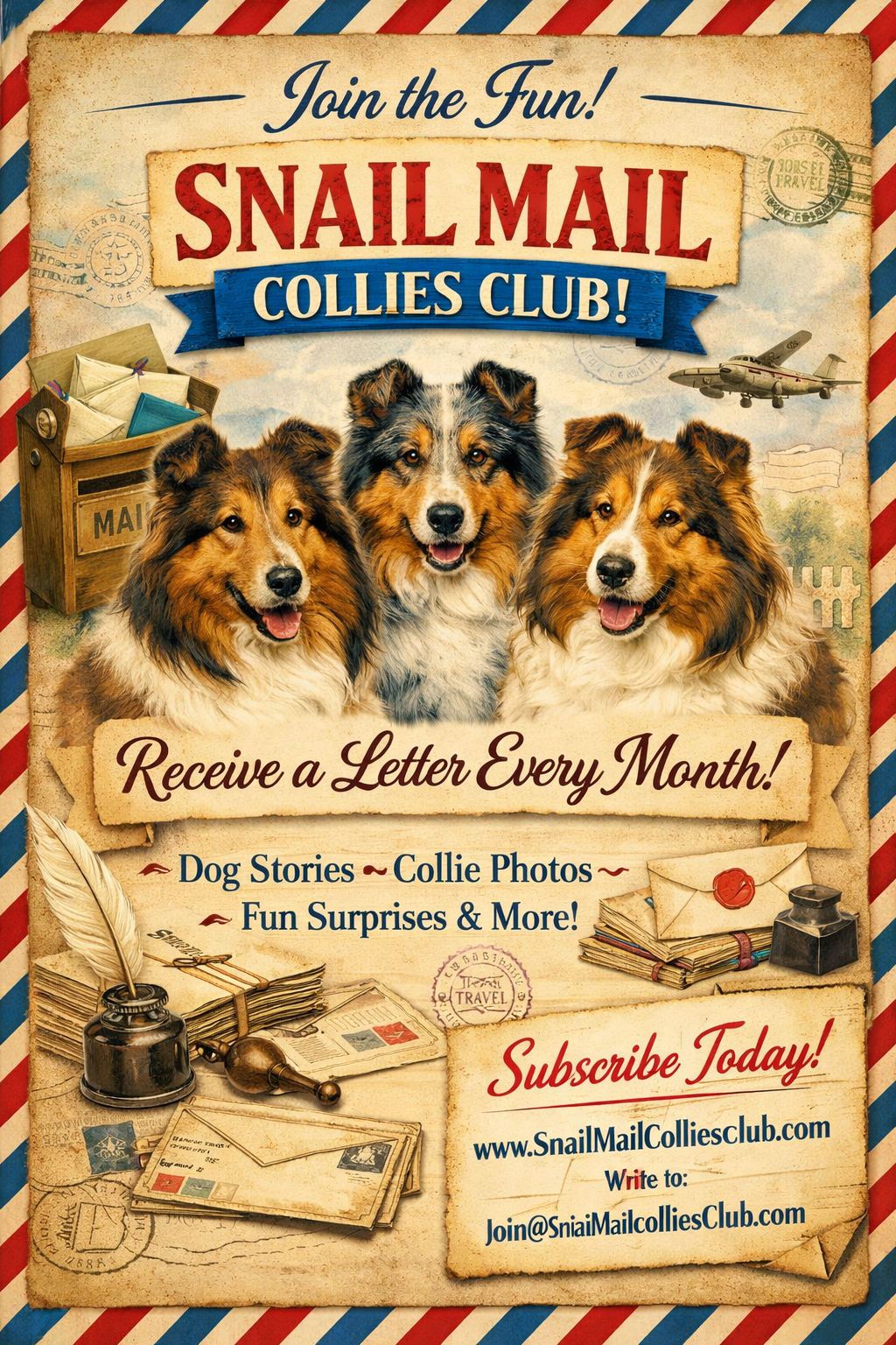 Snail Mail Collies Club vintage airmail poster